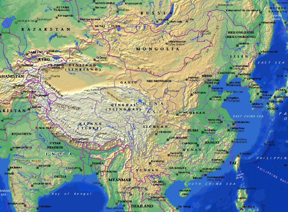 Протяженность великой китайской равнины. Горы Китая на карте. Физическая карта Китая. Рельеф Китая карта. Великая китайская равнина на физической карте Евразии.